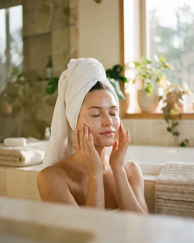 Mujer con piel radiante en luz natural suave